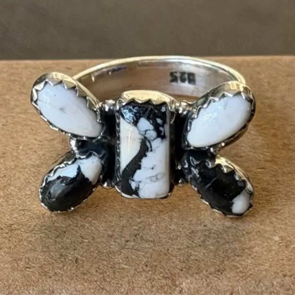 White Buffalo Sterling Silver Ring — Adjustable 7–8.5